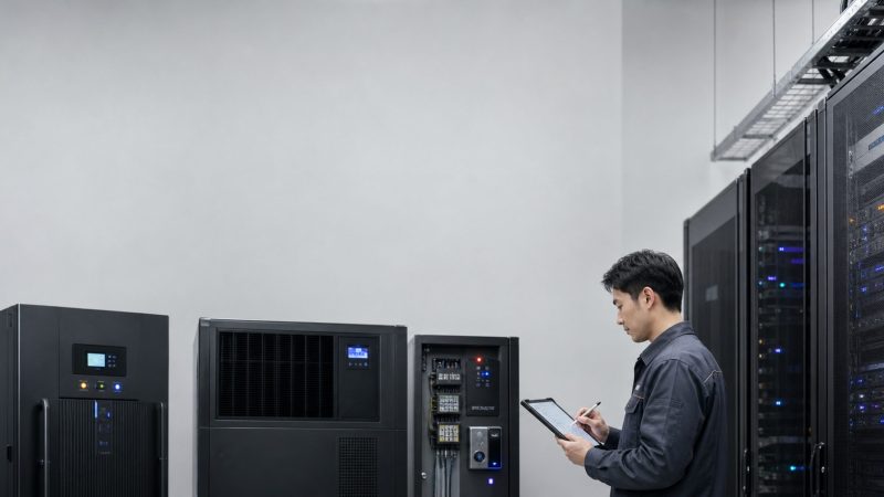 工程师检查UPS、精密空调与机房基础设施